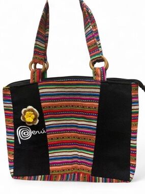 Multicolor Striped Tote Bag with Black Panels
